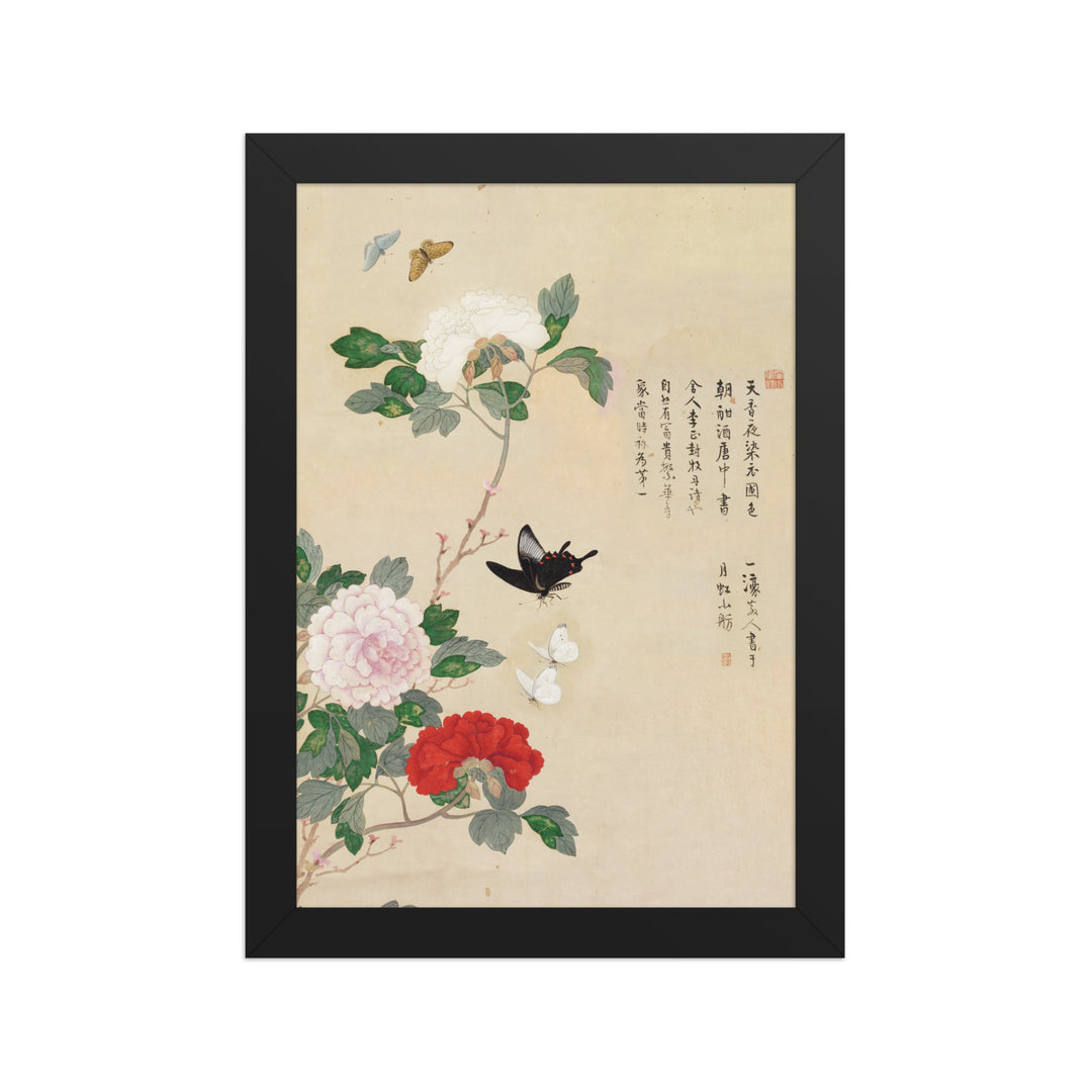 Poster - Blumen und Schmetterlinge Schwarz / 21×30 cm artlia