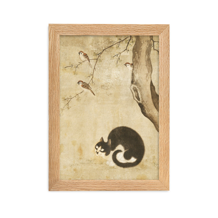 Poster - Katze und Spatzen, Byeon Sang-byeok Oak / 21×30 cm artlia