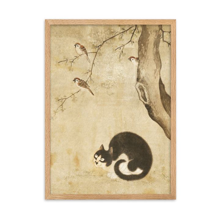 Poster - Katze und Spatzen, Byeon Sang-byeok Oak / 50×70 cm artlia