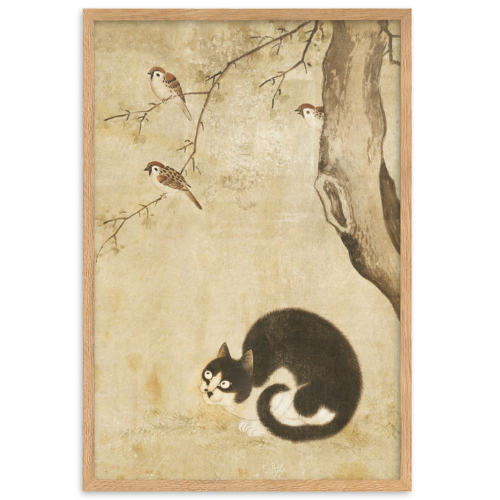 Poster - Katze und Spatzen, Byeon Sang-byeok Oak / 61×91 cm artlia