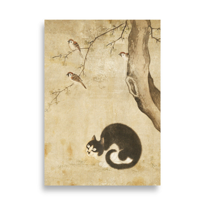 Poster - Katze und Spatzen, Byeon Sang-byeok ohne Rahmen / 21×30 cm artlia