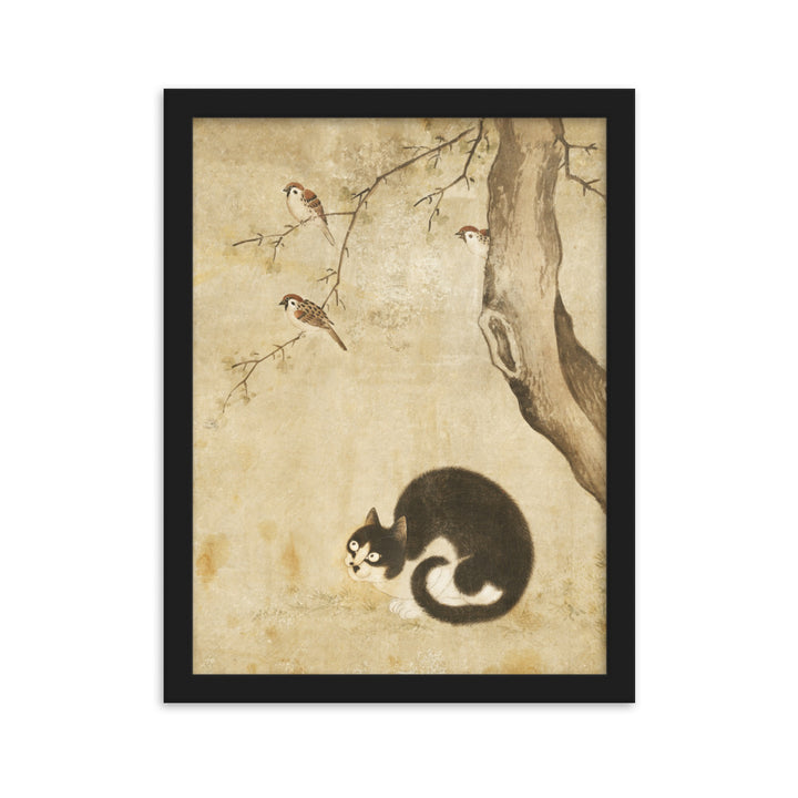 Poster - Katze und Spatzen, Byeon Sang-byeok Schwarz / 30×40 cm artlia