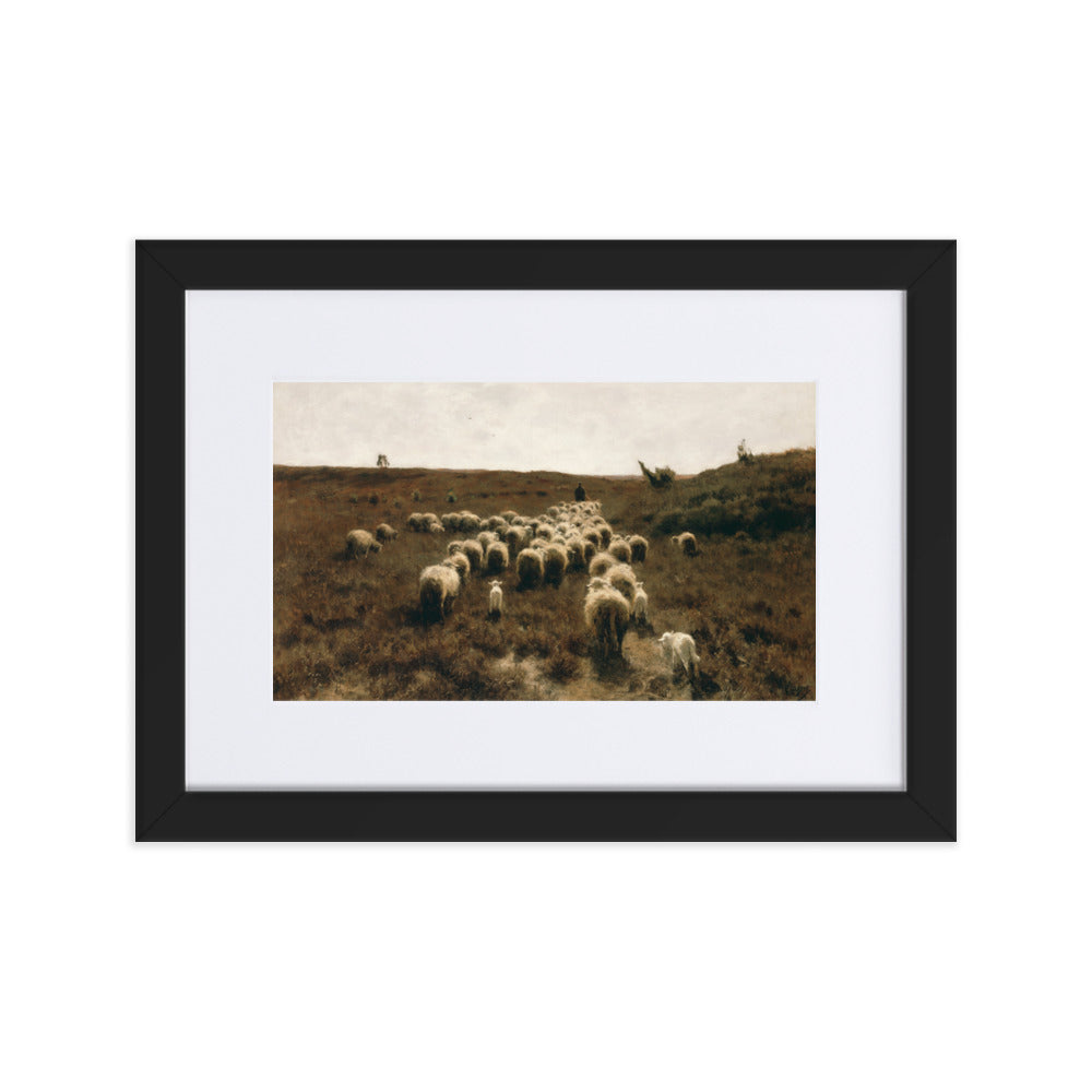 Poster mit Passepartout - Anton Mauve, The Return of the Flock, Laren Schwarz / 21×30 cm artlia