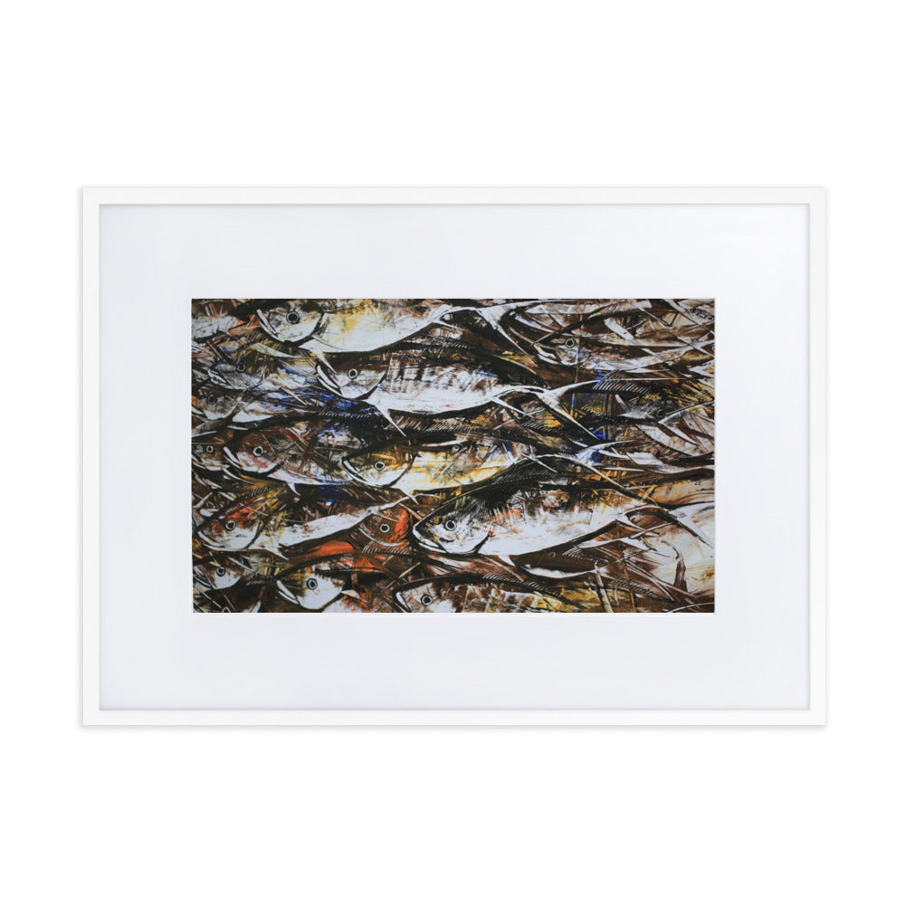 Poster mit Passepartout - Makrelen Weiß / 50×70 cm artlia