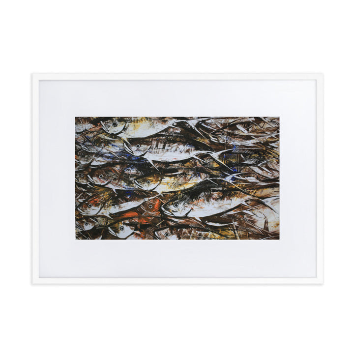 Poster mit Passepartout - Makrelen Weiß / 50×70 cm artlia