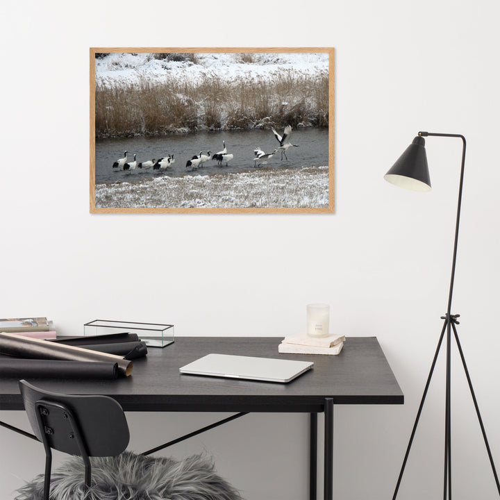 Poster mit Rahmen - Kraniche in Hantangang artlia