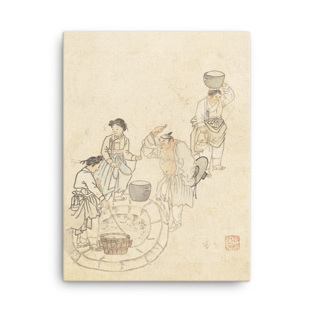 bei der Quelle, Umulga, Kim Hong-do - Leinwand 30x41 cm artlia