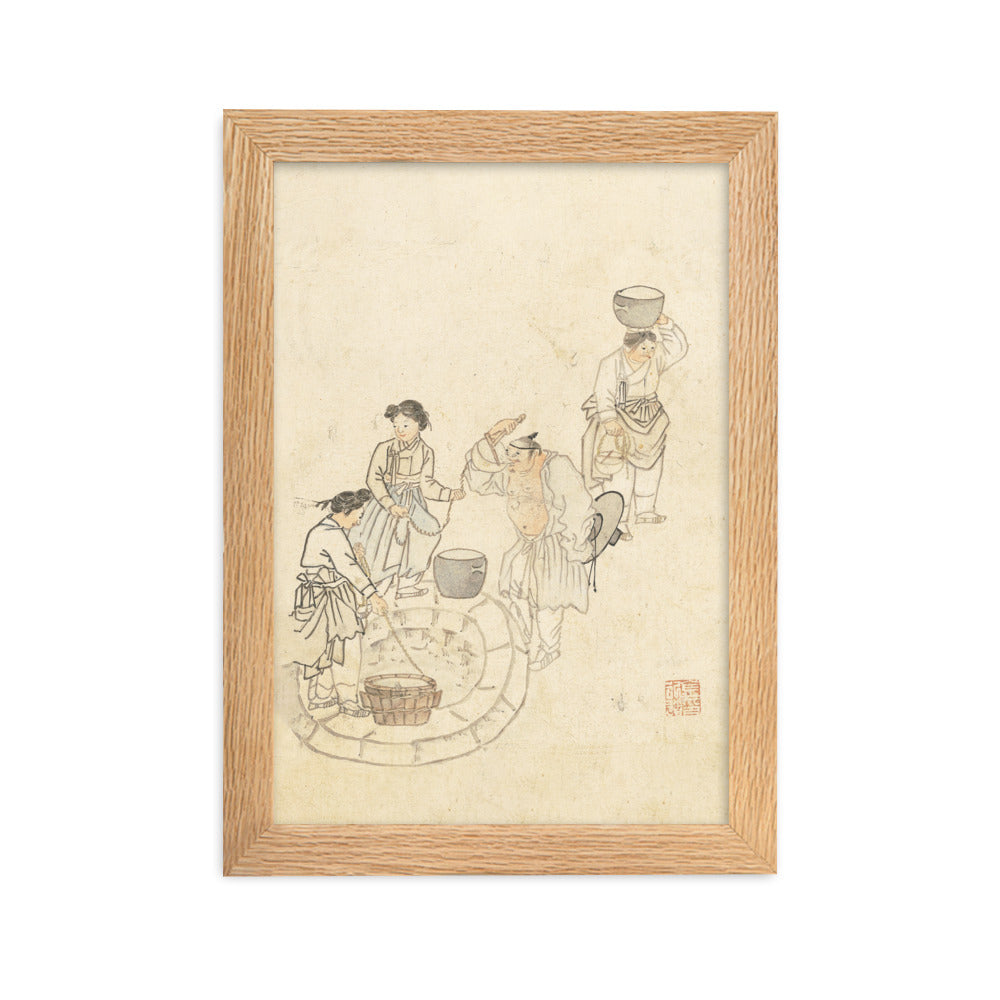 bei der Quelle, Umulga, Kim Hong-do - Poster im Rahmen Oak / 21×30 cm artlia