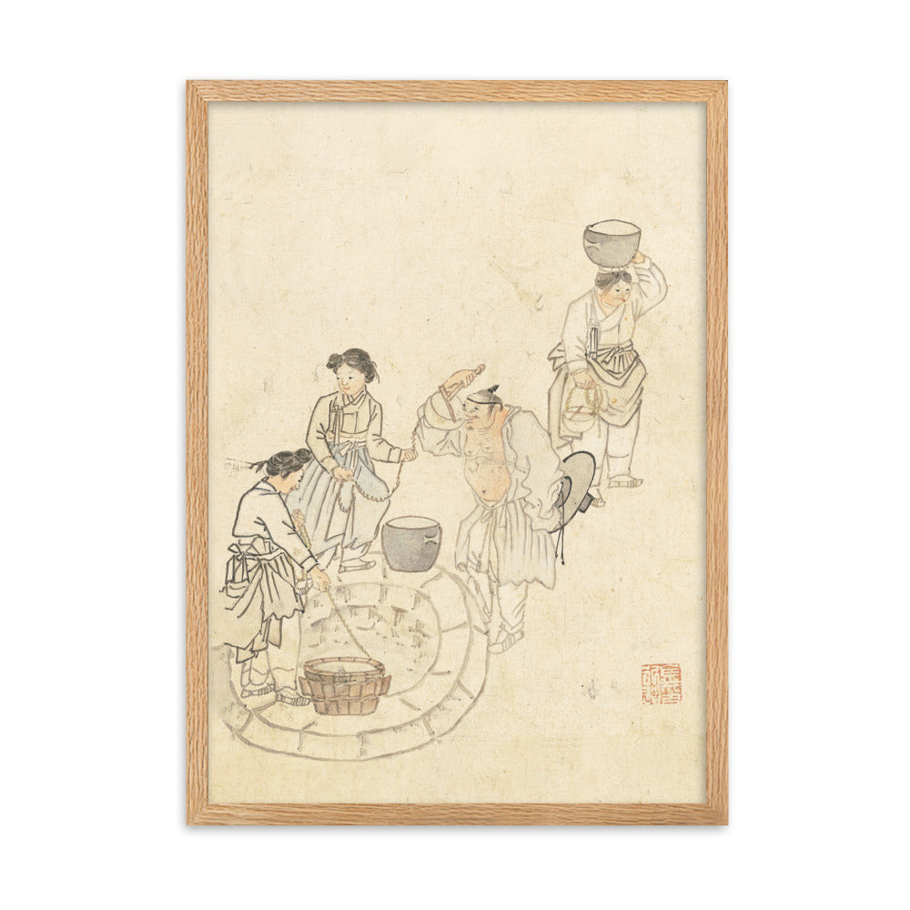 bei der Quelle, Umulga, Kim Hong-do - Poster im Rahmen Oak / 50×70 cm artlia