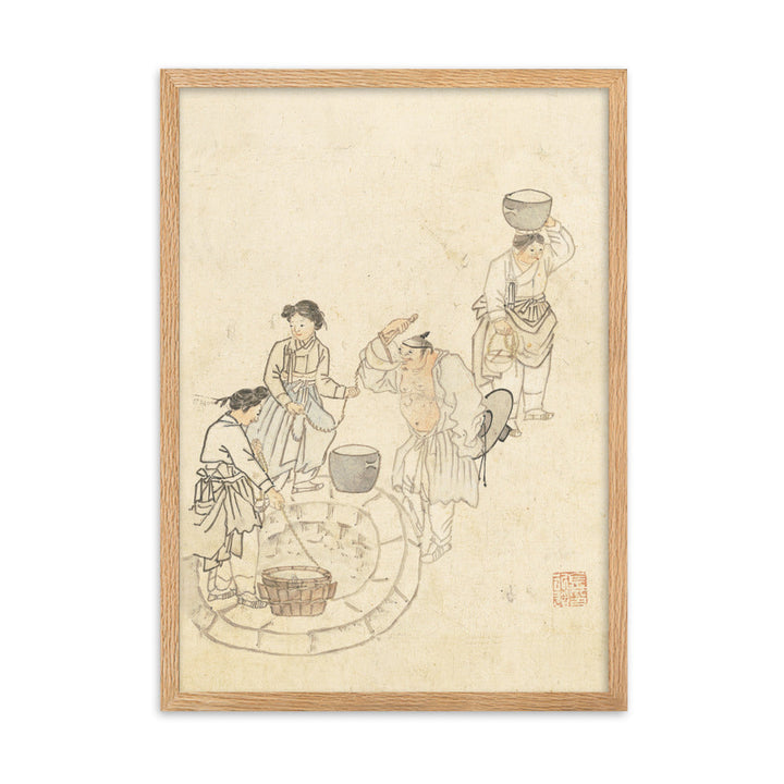 bei der Quelle, Umulga, Kim Hong-do - Poster im Rahmen Oak / 50×70 cm artlia