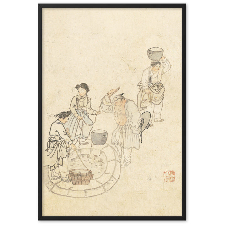 bei der Quelle, Umulga, Kim Hong-do - Poster im Rahmen Schwarz / 61×91 cm artlia