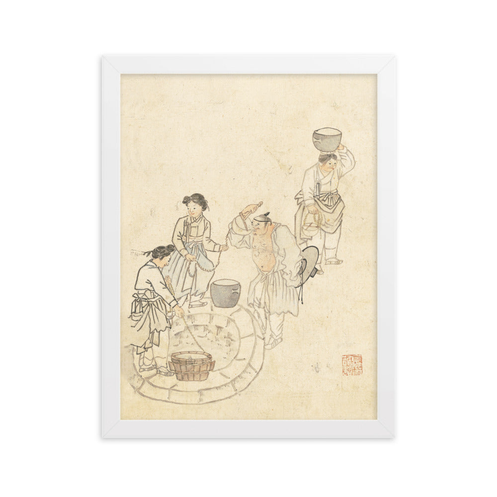 bei der Quelle, Umulga, Kim Hong-do - Poster im Rahmen Weiß / 30×40 cm artlia