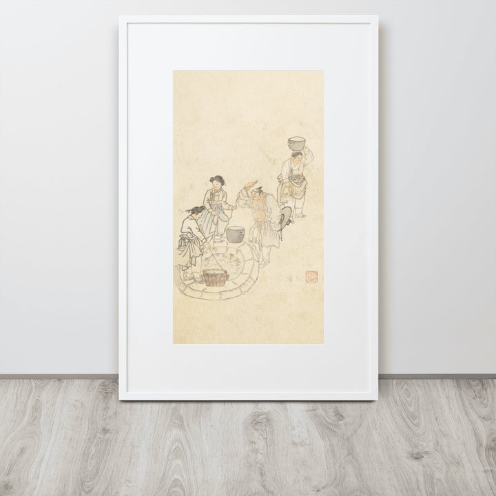 bei der Quelle, Umulga, Kim Hong-do - Poster im Rahmen mit Passepartout artlia