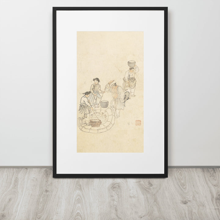 bei der Quelle, Umulga, Kim Hong-do - Poster im Rahmen mit Passepartout artlia