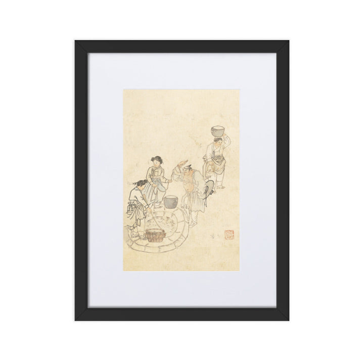 bei der Quelle, Umulga, Kim Hong-do - Poster im Rahmen mit Passepartout Schwarz / 30×40 cm artlia