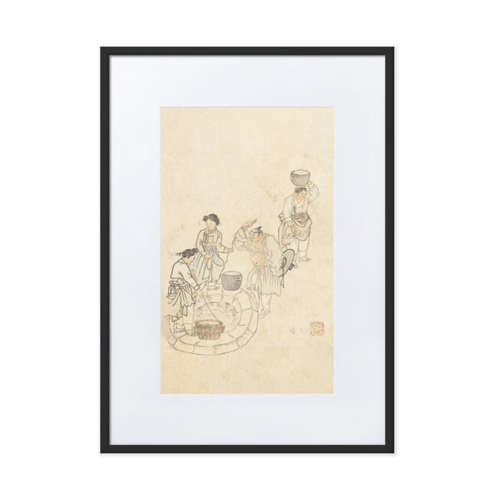 bei der Quelle, Umulga, Kim Hong-do - Poster im Rahmen mit Passepartout Schwarz / 50×70 cm artlia