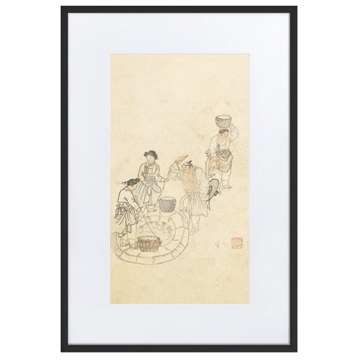 bei der Quelle, Umulga, Kim Hong-do - Poster im Rahmen mit Passepartout Schwarz / 61×91 cm artlia