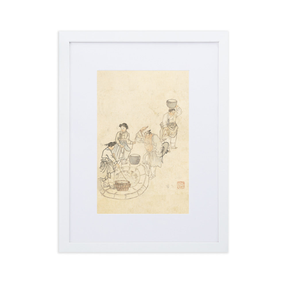 bei der Quelle, Umulga, Kim Hong-do - Poster im Rahmen mit Passepartout Weiß / 30×40 cm artlia