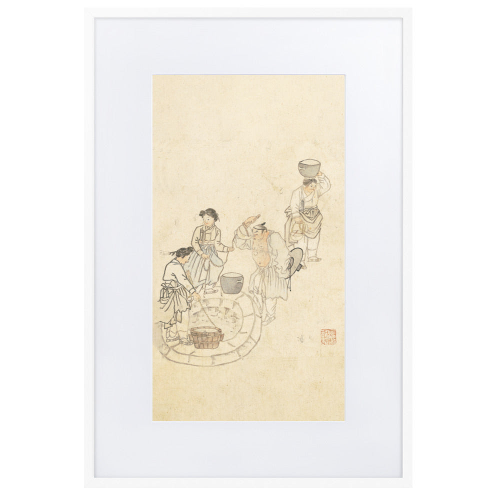 bei der Quelle, Umulga, Kim Hong-do - Poster im Rahmen mit Passepartout Weiß / 61×91 cm artlia