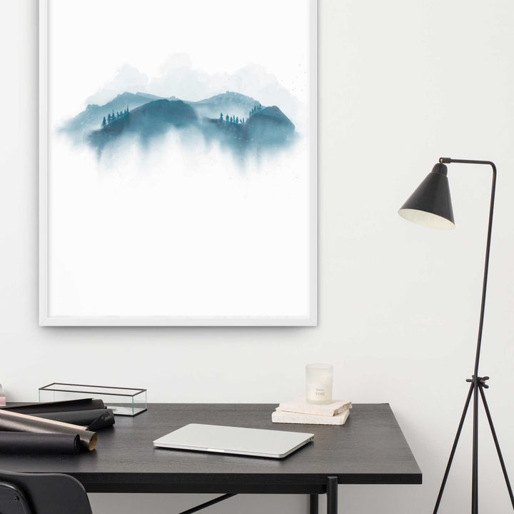 blaue Berge - Poster im Rahmen artlia