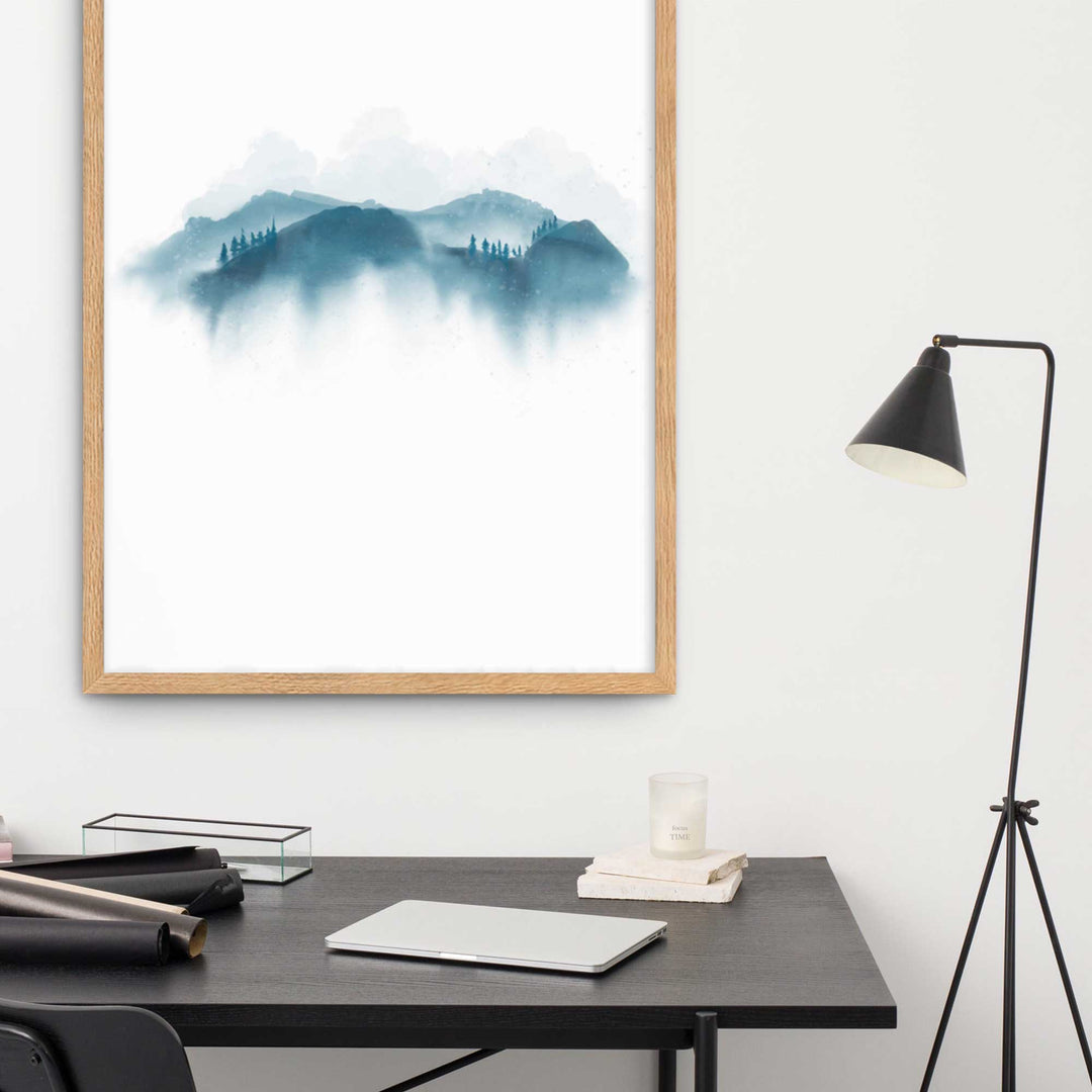 blaue Berge - Poster im Rahmen artlia