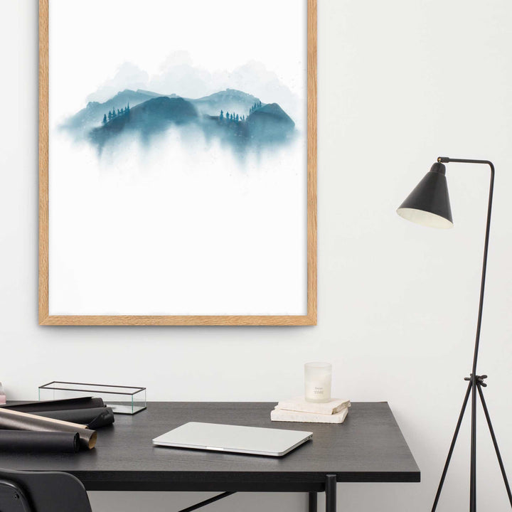 blaue Berge - Poster im Rahmen artlia