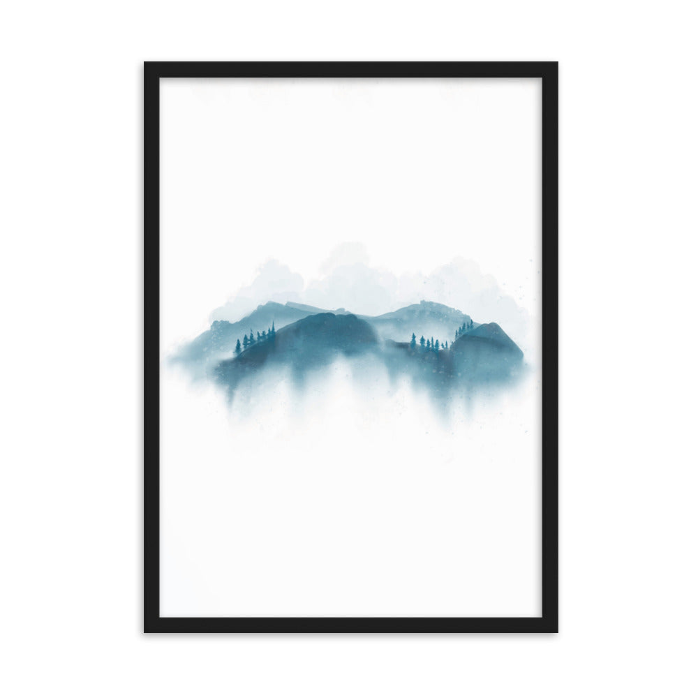 blaue Berge - Poster im Rahmen Schwarz / 50×70 cm artlia