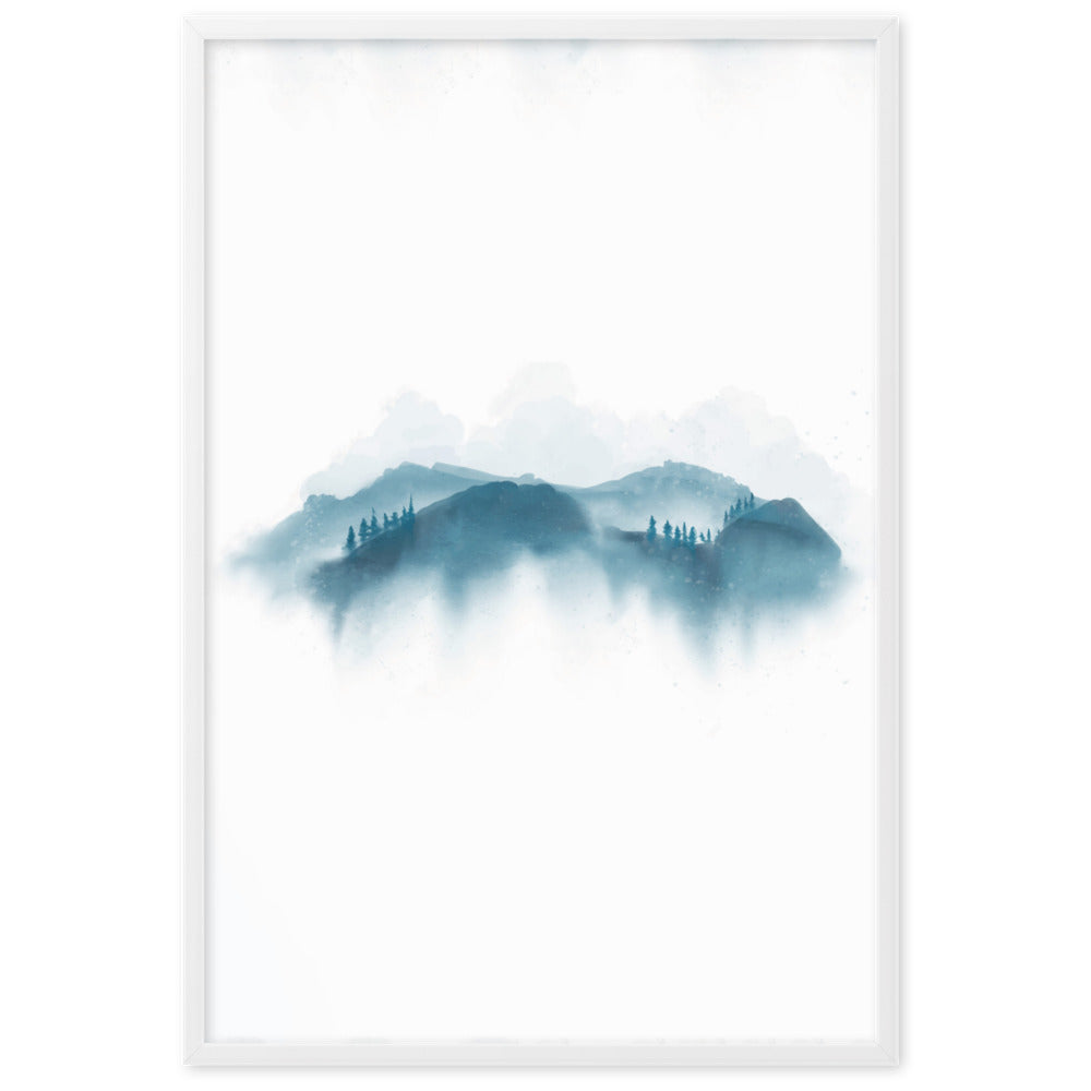 blaue Berge - Poster im Rahmen Weiß / 61×91 cm artlia