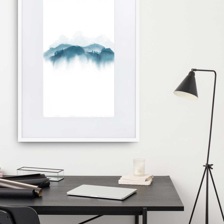 blaue Berge - Poster im Rahmen mit Passepartout artlia