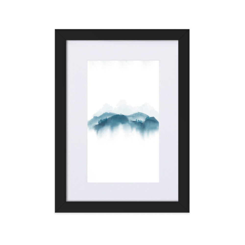 blaue Berge - Poster im Rahmen mit Passepartout Schwarz / 21×30 cm artlia