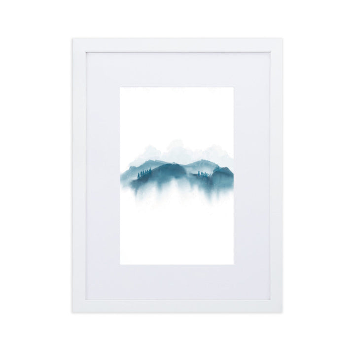 blaue Berge - Poster im Rahmen mit Passepartout Weiß / 30×40 cm artlia