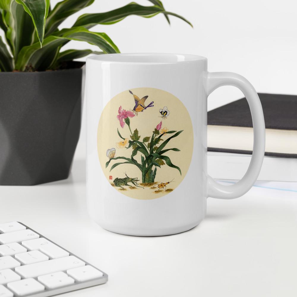 Tasse - Blumen, Schmetteringe und Frosch artlia