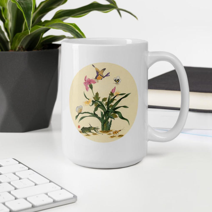 Tasse - Blumen, Schmetteringe und Frosch artlia