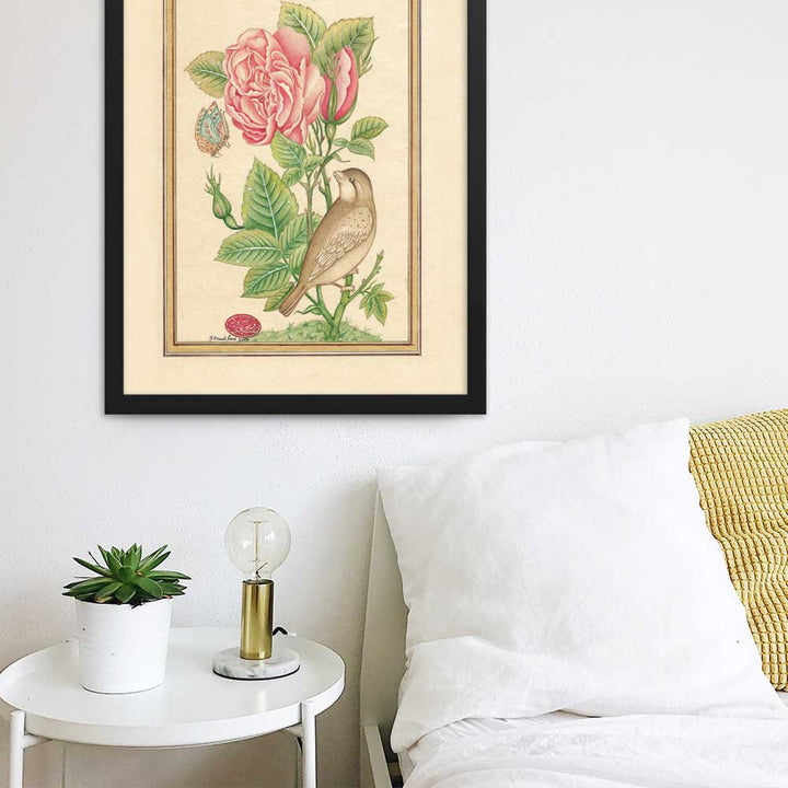 Blumen und der Vogel - Poster im Rahmen artlia