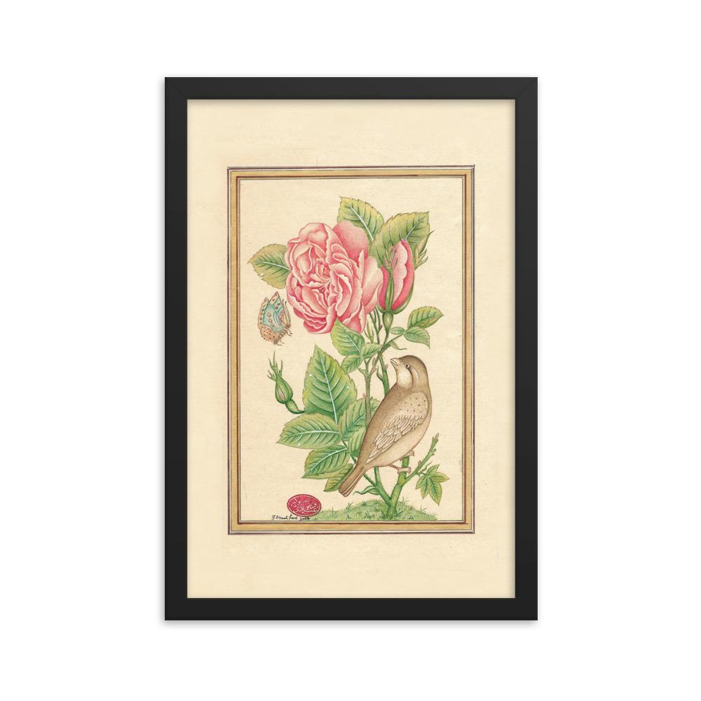 Blumen und der Vogel - Poster im Rahmen Schwarz / 30x45 cm artlia