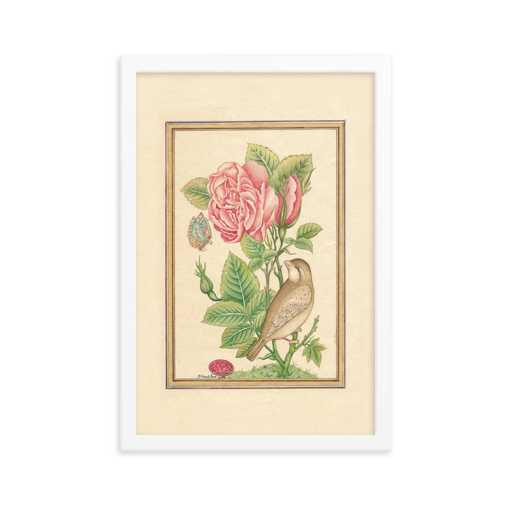 Blumen und der Vogel - Poster im Rahmen Weiß / 30x45 cm artlia