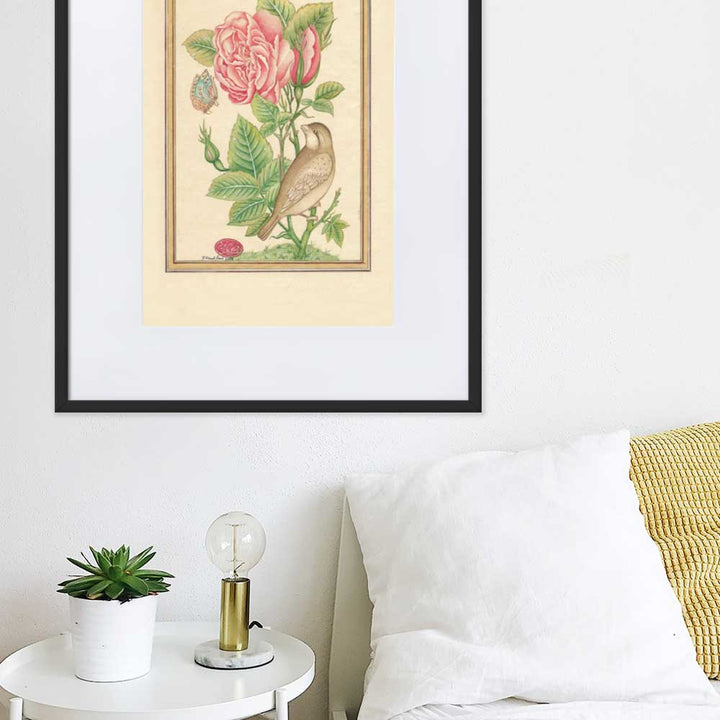 Blumen und der Vogel - Poster im Rahmen mit Passepartout artlia