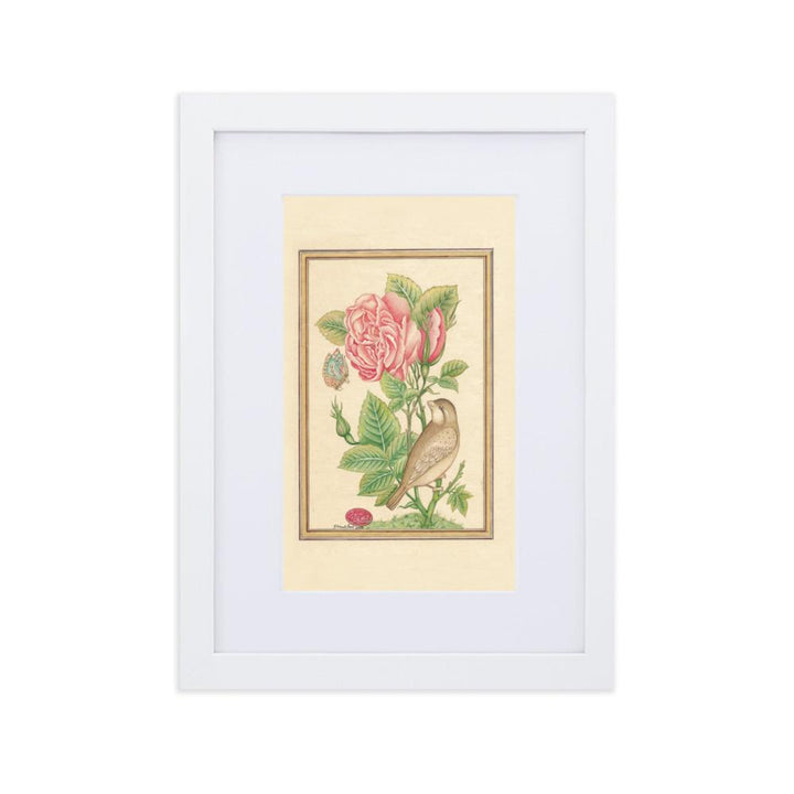Blumen und der Vogel - Poster im Rahmen mit Passepartout Weiß / 21×30 cm artlia