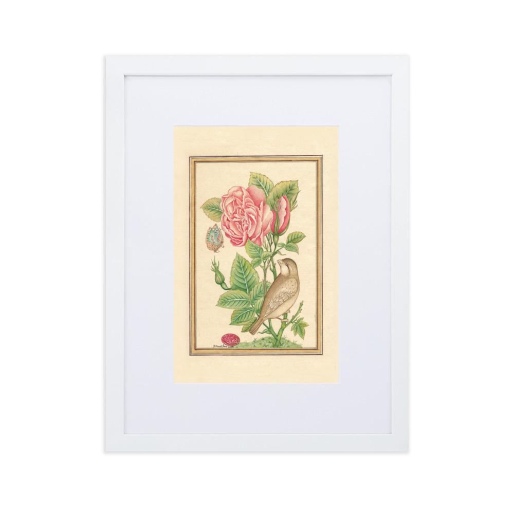 Blumen und der Vogel - Poster im Rahmen mit Passepartout Weiß / 30×40 cm artlia