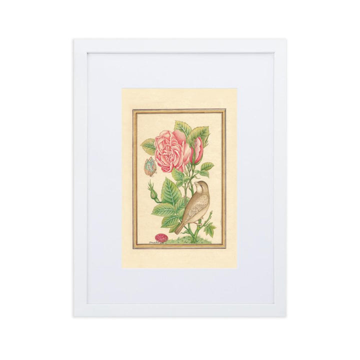 Blumen und der Vogel - Poster im Rahmen mit Passepartout Weiß / 30×40 cm artlia