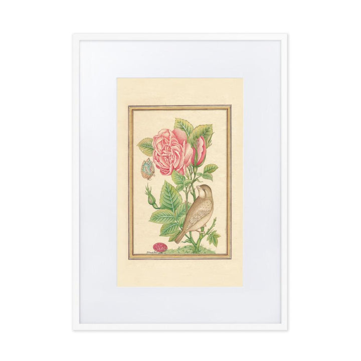 Blumen und der Vogel - Poster im Rahmen mit Passepartout Weiß / 50×70 cm artlia