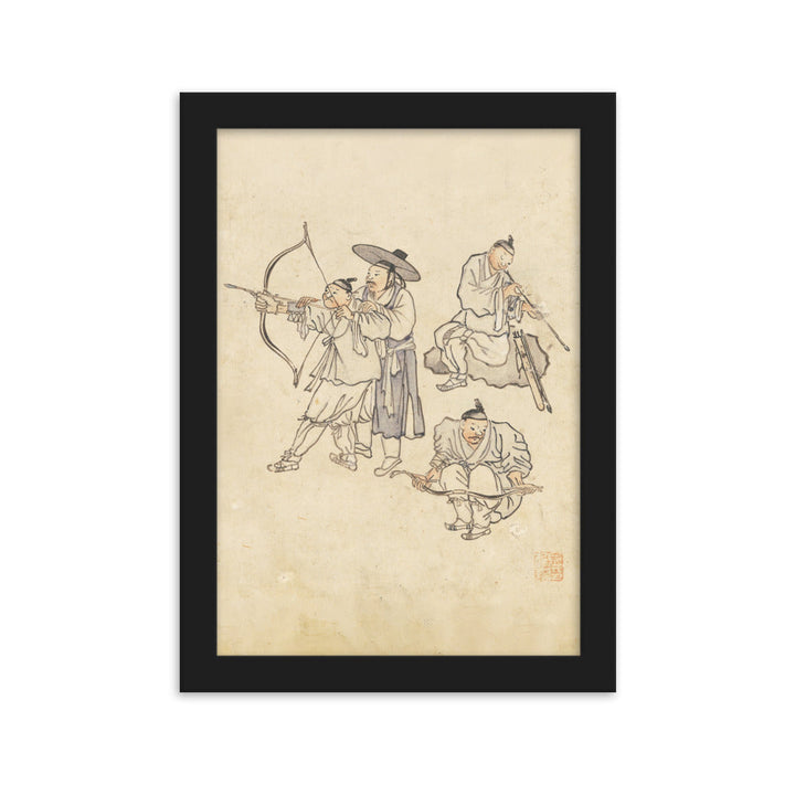 Bogenschiessen, Kim Hong-do - Poster im Rahmen Schwarz / 21×30 cm artlia