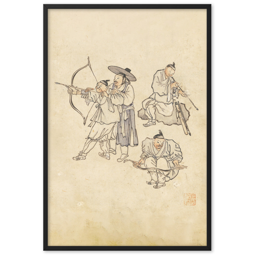 Bogenschiessen, Kim Hong-do - Poster im Rahmen Schwarz / 61×91 cm artlia