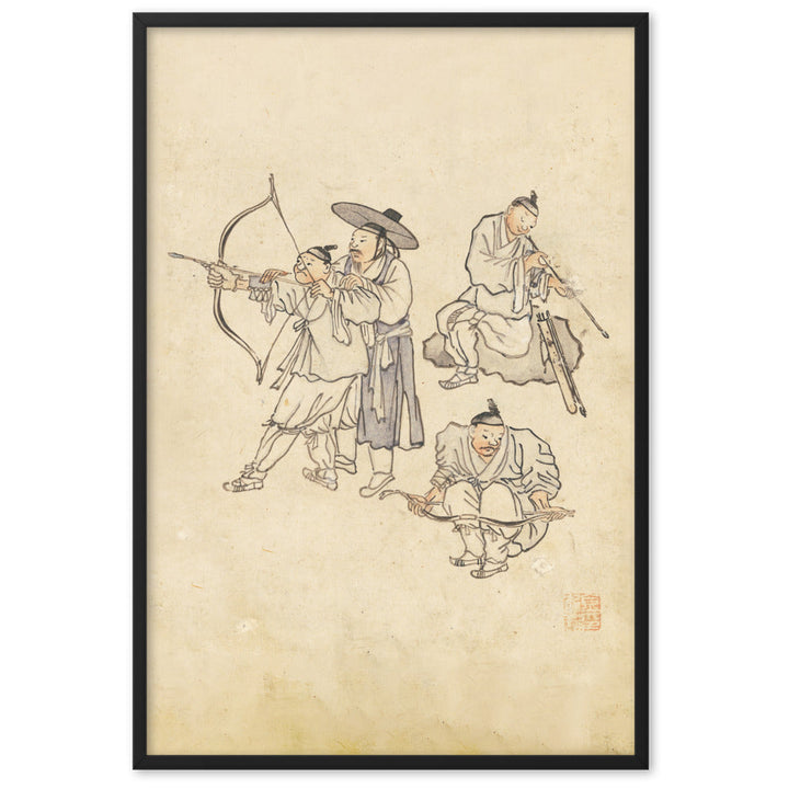 Bogenschiessen, Kim Hong-do - Poster im Rahmen Schwarz / 61×91 cm artlia