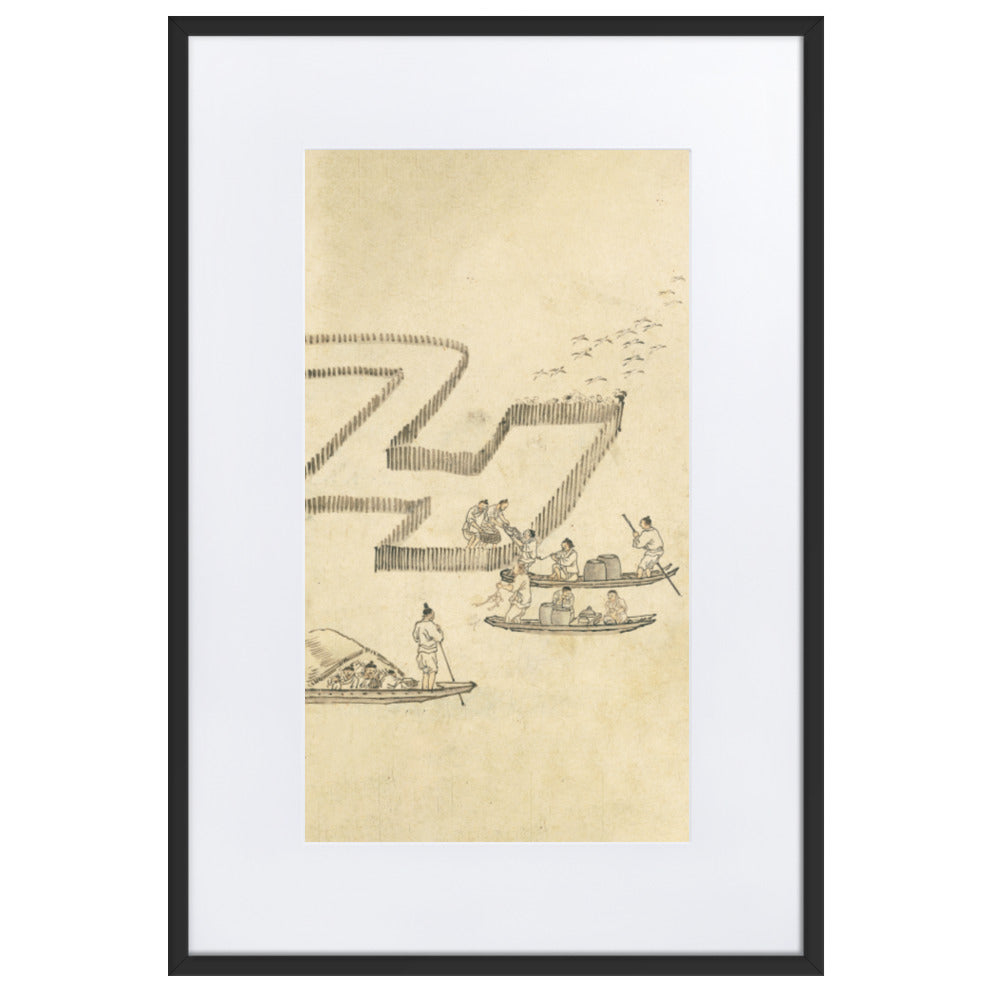 Fischfang, Kim Hong-do - Poster im Rahmen mit Passepartout Schwarz / 61×91 cm artlia