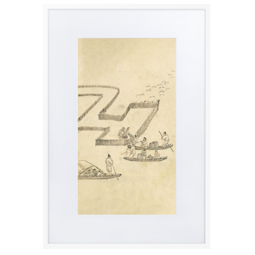 Fischfang, Kim Hong-do - Poster im Rahmen mit Passepartout Weiß / 61×91 cm artlia