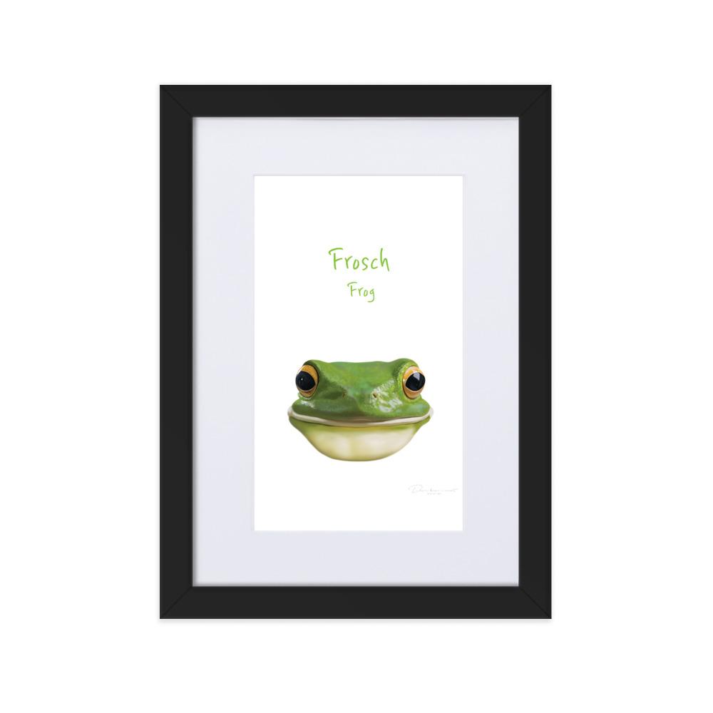 Frosch - Poster im Rahmen mit Passepartout schwarz / 21×30 cm artlia