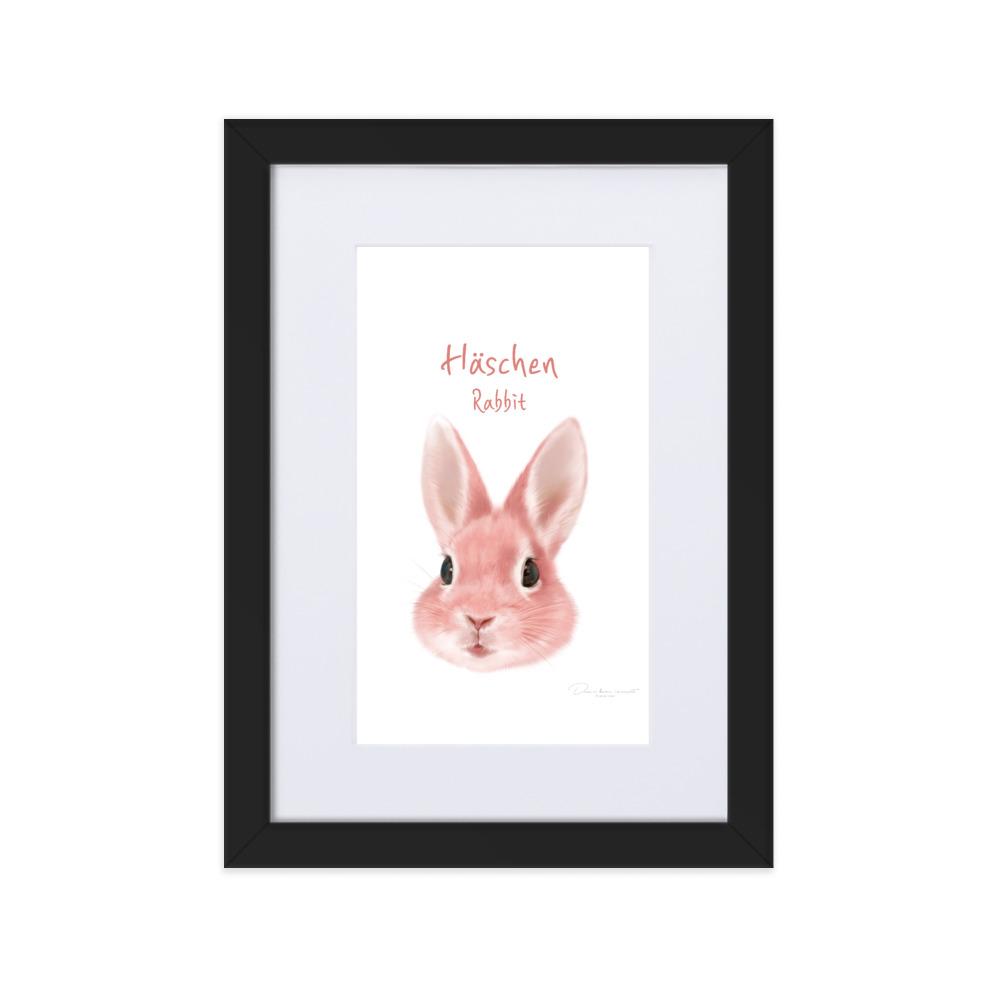 Häschen - Poster im Rahmen mit Passepartout schwarz / 21×30 cm artlia