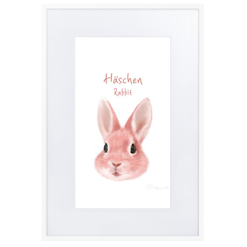 Häschen - Poster im Rahmen mit Passepartout weiß / 61×91 cm artlia