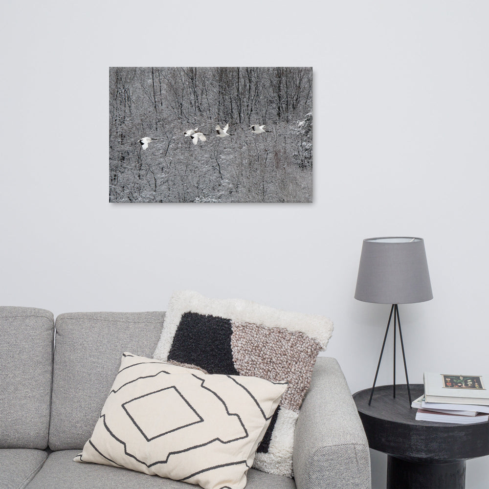 Leinwand - fliegende Kranichfamilie artlia
